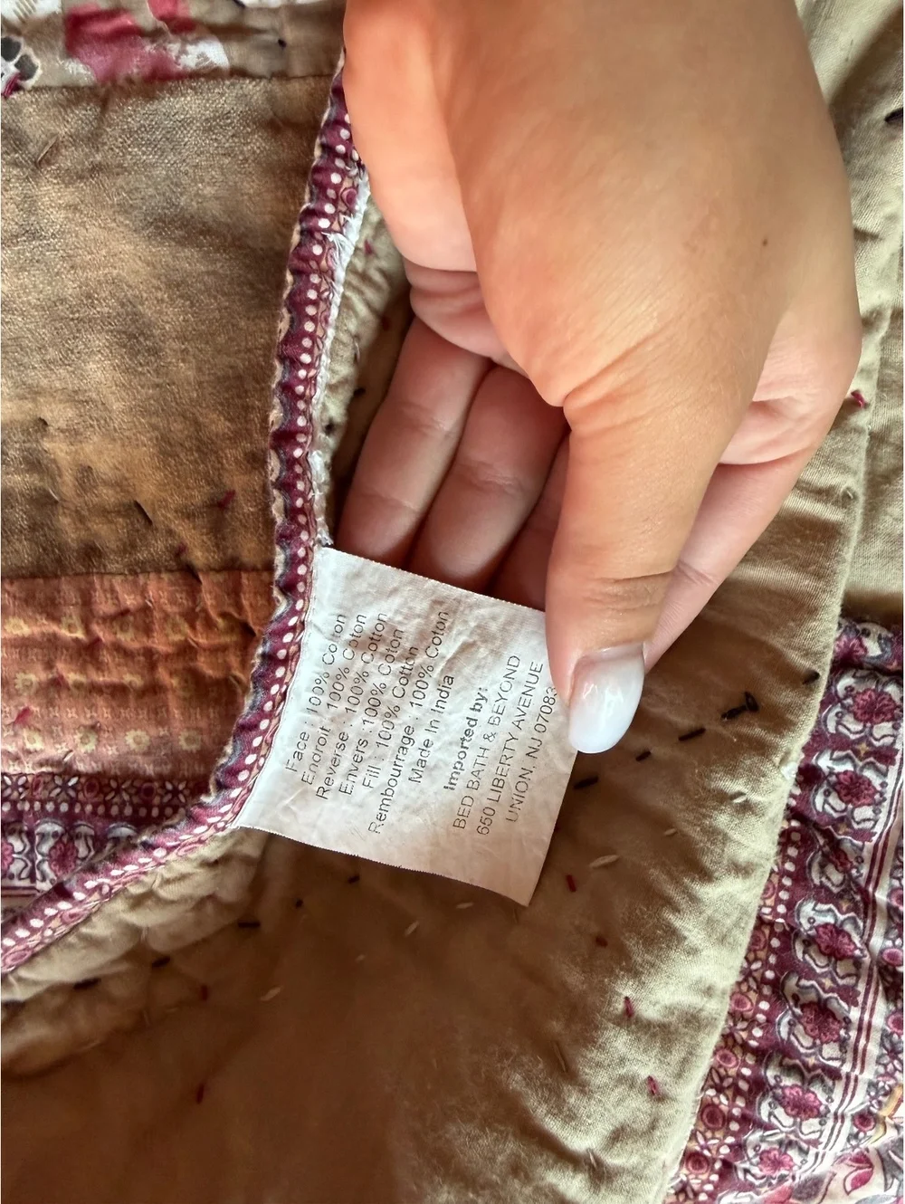 Vintage Quilted Cotton Bedspread Throw with Floral and Stripe Pattern
